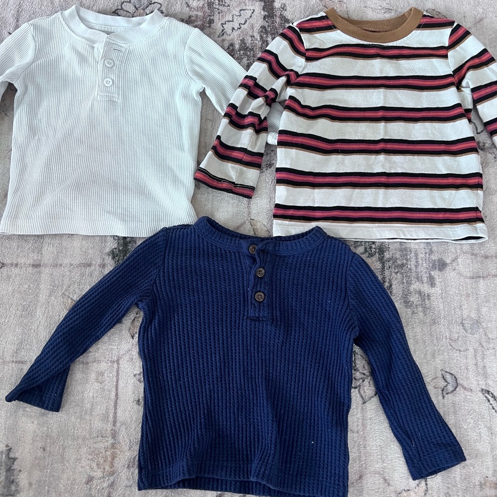 Old Navy Kids Long Sleeve Henley Shirt Trio - Cream, Striped, Navy